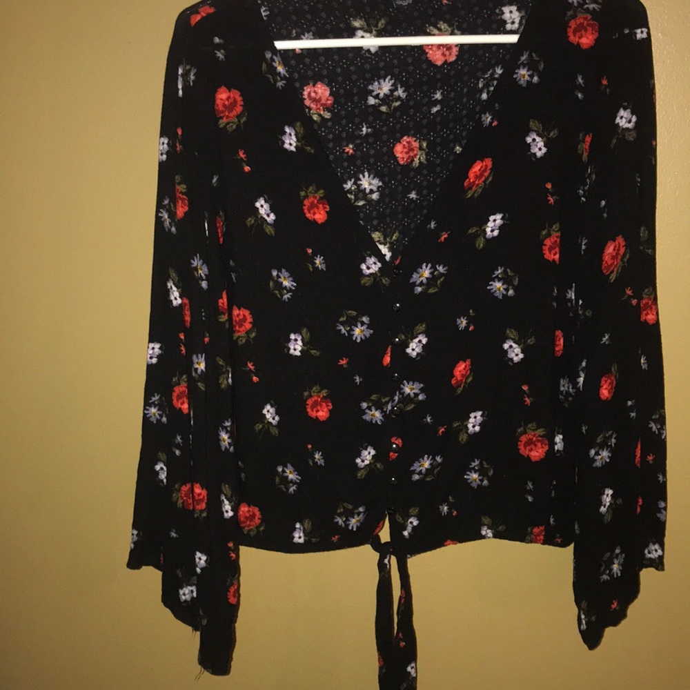 American eagle button up top with tie at bottom